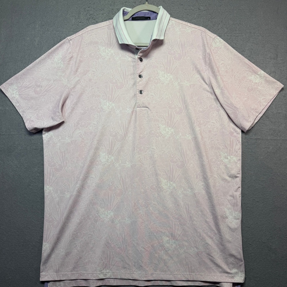 Greyson Mens XL Pink Wolf Botanical Print Golf Polo Shirt Short Sleeve Stretch